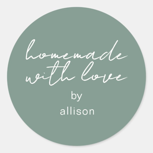Homemade with Love Personalised Dusty Green Gift Classic Round Sticker (Front)