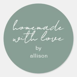 Homemade with Love Personalised Dusty Green Gift Classic Round Sticker