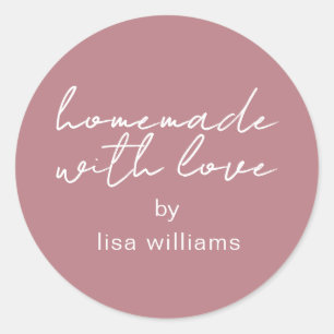 Homemade with Love Personalised Dusty Rose Gift Classic Round Sticker