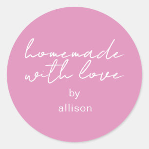 Homemade with Love Personalised Fuchsia Pink Gift Classic Round Sticker