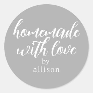 Homemade with Love Personalised Grey Gift Classic Round Sticker