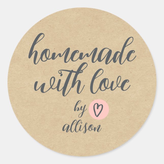 Homemade with Love Personalised Kraft Paper Classic Round Sticker (Front)
