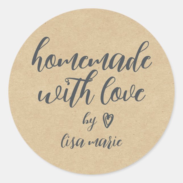 Homemade with Love Personalised Kraft Paper Classic Round Sticker (Front)
