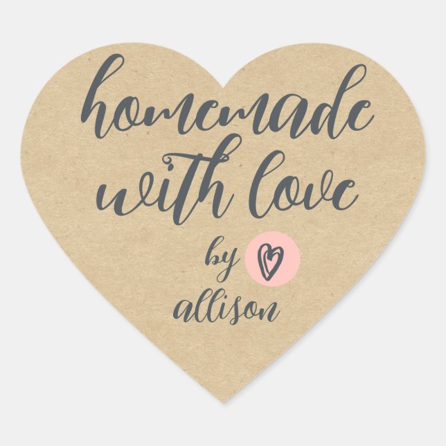 Homemade with Love Personalised Kraft Paper Heart Sticker (Front)