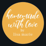 Homemade with Love Personalised Mellow Yellow Gift Classic Round Sticker<br><div class="desc">Rustic and modern personalised homemade with love sticker feautures stylish handwritten script calligraphy on a mellow yellow background. Perfect for all your homemade gifts! Simply add your name to the label. Exclusively designed for you by Happy Dolphin Studio!</div>