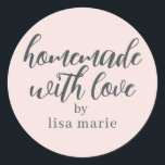 Homemade with Love Personalised Pastel Pink Gift Classic Round Sticker<br><div class="desc">Rustic and modern personalised homemade with love sticker feautures stylish handwritten script calligraphy on a pastel pink background. Perfect for all your homemade gifts! Simply add your name to the label. Exclusively designed for you by Happy Dolphin Studio!</div>