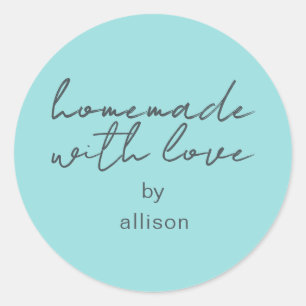Homemade with Love Personalised Turquoise Gift Classic Round Sticker