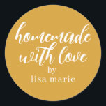 Homemade with Love Personalized Mango Yellow Gift Classic Round Sticker<br><div class="desc">Rustic and modern personalized homemade with love sticker feautures stylish handwritten script calligraphy on a bright mango yellow background. Perfect for all your homemade gifts! Simply add your name to the label. Exclusively designed for you by Happy Dolphin Studio!</div>