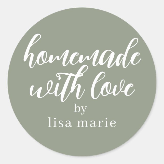 Homemade with Love Personalized Sage Green Gift Classic Round Sticker (Front)