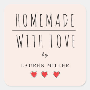 HOMEMADE with LOVE Pink & Black Square Sticker