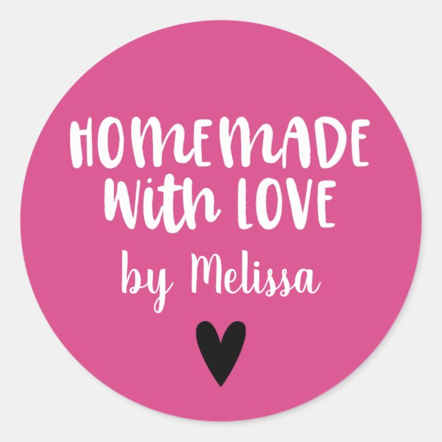Homemade With Love Pink Classic Round Sticker (Front)