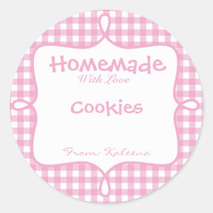 Homemade With Love Pink Gingham Classic Round Sticker