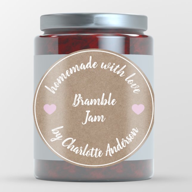 Homemade with Love | Pink Heart Jam Canning Kraft Classic Round Sticker (Creator Uploaded)