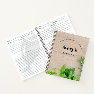 Homemade with Love Recipe Custom Wood Grain board Notebook