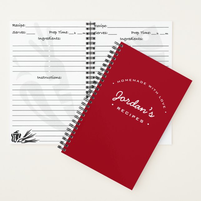 Homemade with Love Recipe Red Personalised Notebook (Inside)