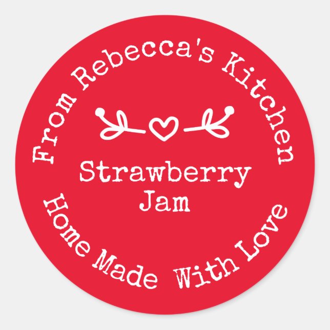 Homemade with Love Red  |  Strawberry Jam Canning  Classic Round Sticker (Front)