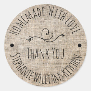 Homemade with Love   Rustic Burlap Thank You Classic Round Sticker
