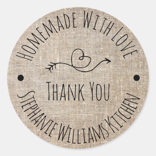 Homemade with Love | Rustic Burlap Thank You Classic Round Sticker (Front)