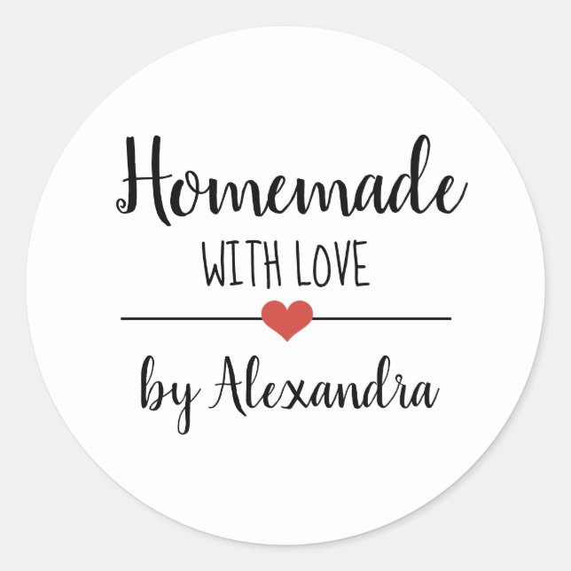 Homemade with love simple white script custom classic round sticker (Front)