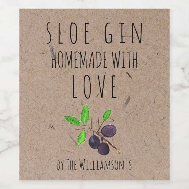 Homemade with Love Sloe Gin Kraft Paper Wine Label (Single Label)