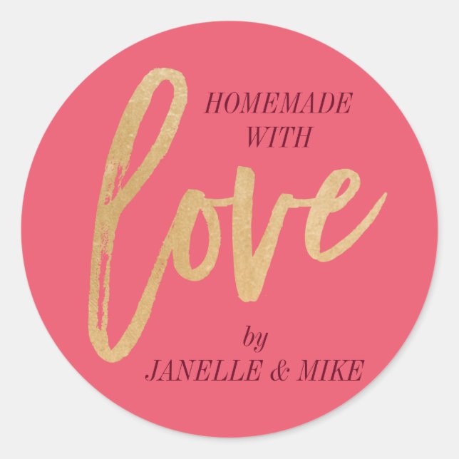 Homemade with Love sticker, faux gold foil label (Front)