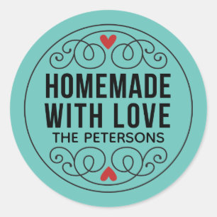 Homemade With Love Teal Classic Round Sticker