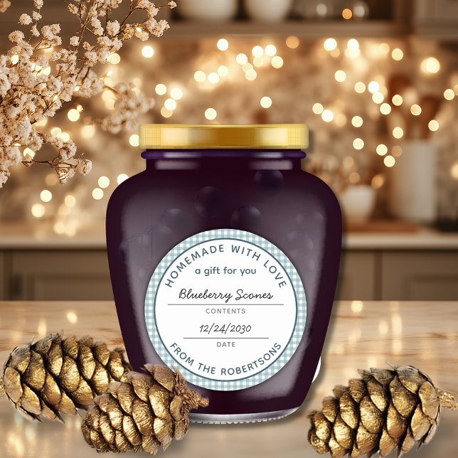 Homemade with Love Teal Gingham Food Gift Classic Round Sticker (Homemade with Love Teal Gingham A Gift for You Classic Round Sticker)