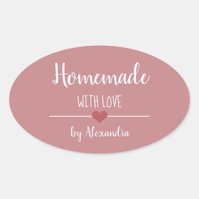 Homemade with love vintage pink oval sticker (Front)