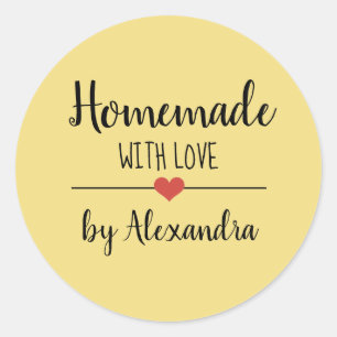 Homemade with love yellow script custom classic round sticker