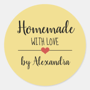 Homemade with love yellow script custom classic round sticker