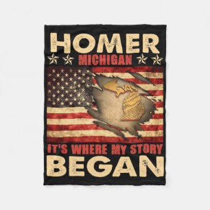 Homer Michigan Usa Flag 4th Of July  Fleece Blanket