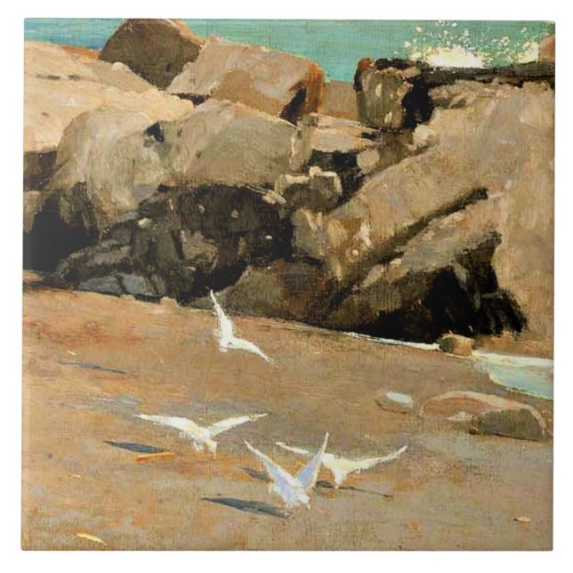 Homer - Rocky Coast and Gulls, fine art Tile (Front)
