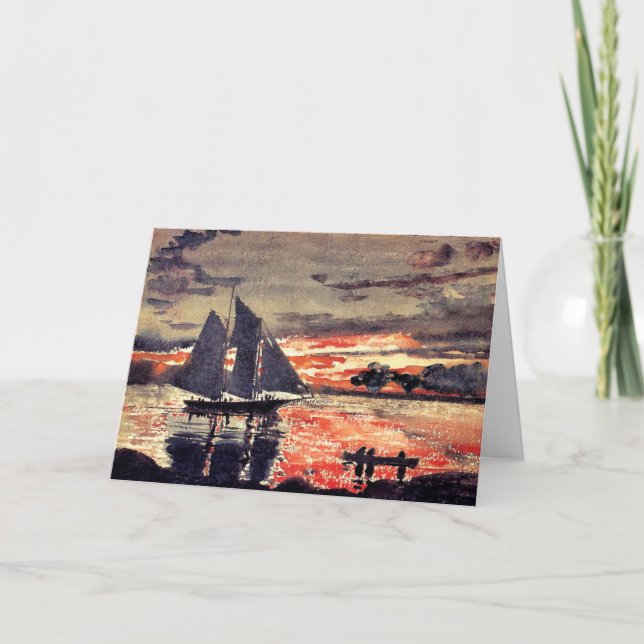 Homer - Sunset Fires, fine art watercolor painting Card (Front)