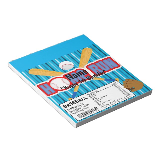Homerun Baseball Birthday Candy Bar Wrapper Favour Notepad (Angled)