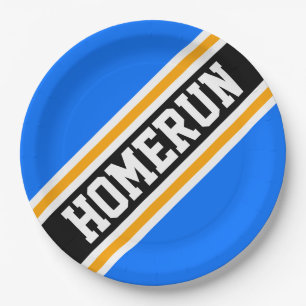 HOMERUN Sporty Bright Blue Orange Black Stripes Paper Plate