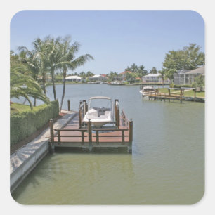 Homes and docks on canal Marco Island Florida Square Sticker