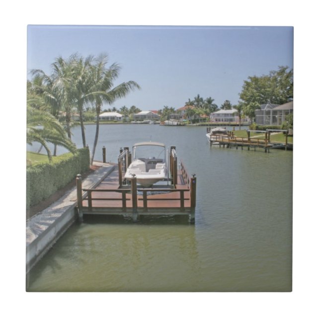Homes and docks on canal Marco Island Florida Tile (Front)