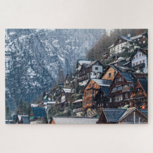 Homes Built into Snowy Mountain Jigsaw Puzzle