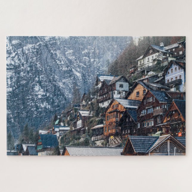 Homes Built into Snowy Mountain Jigsaw Puzzle (Horizontal)