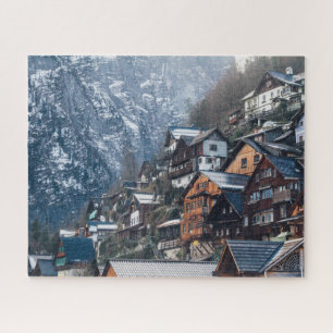 Homes Built into Snowy Mountain Jigsaw Puzzle