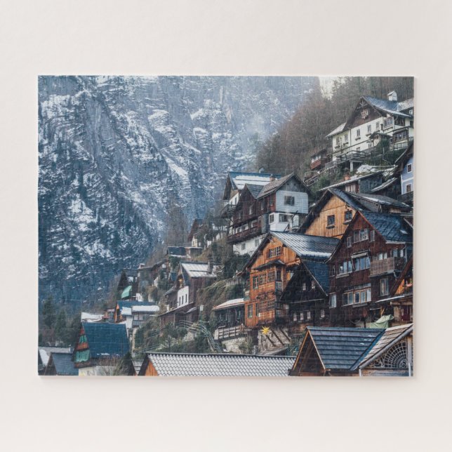 Homes Built into Snowy Mountain Jigsaw Puzzle (Horizontal)
