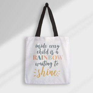 Homeschool Childhood Motivational Quote Rainbow Tote Bag