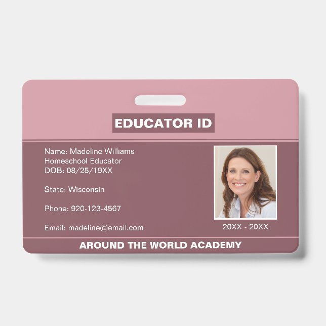 Homeschool Educator ID Blush Pink Badge (Front)