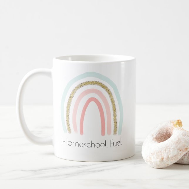 Homeschool Fuel Homeschool Mum Rainbow Glitter Coffee Mug (With Donut)