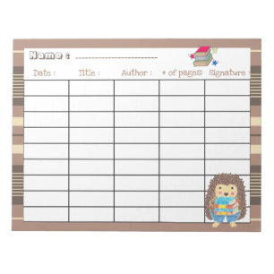 Homeschool hedgehog reading log template notepad