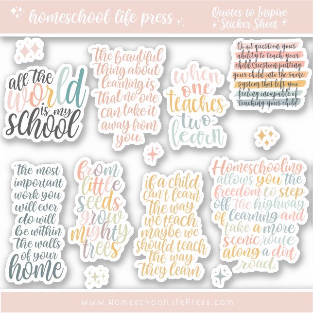 Homeschool Inspiring Quotes Sticker Sheet (Front)