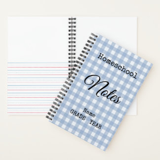 Homeschool Lt. Blue Gingham Back to School Spiral Notebook
