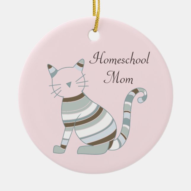 Homeschool Mum Cat Theme Ceramic Tree Decoration (Front)