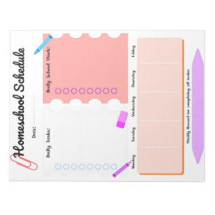 Homeschool Schedule Planner for Daily Tasks Notepad