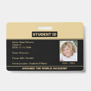 Homeschool Student ID Badge Black Gold